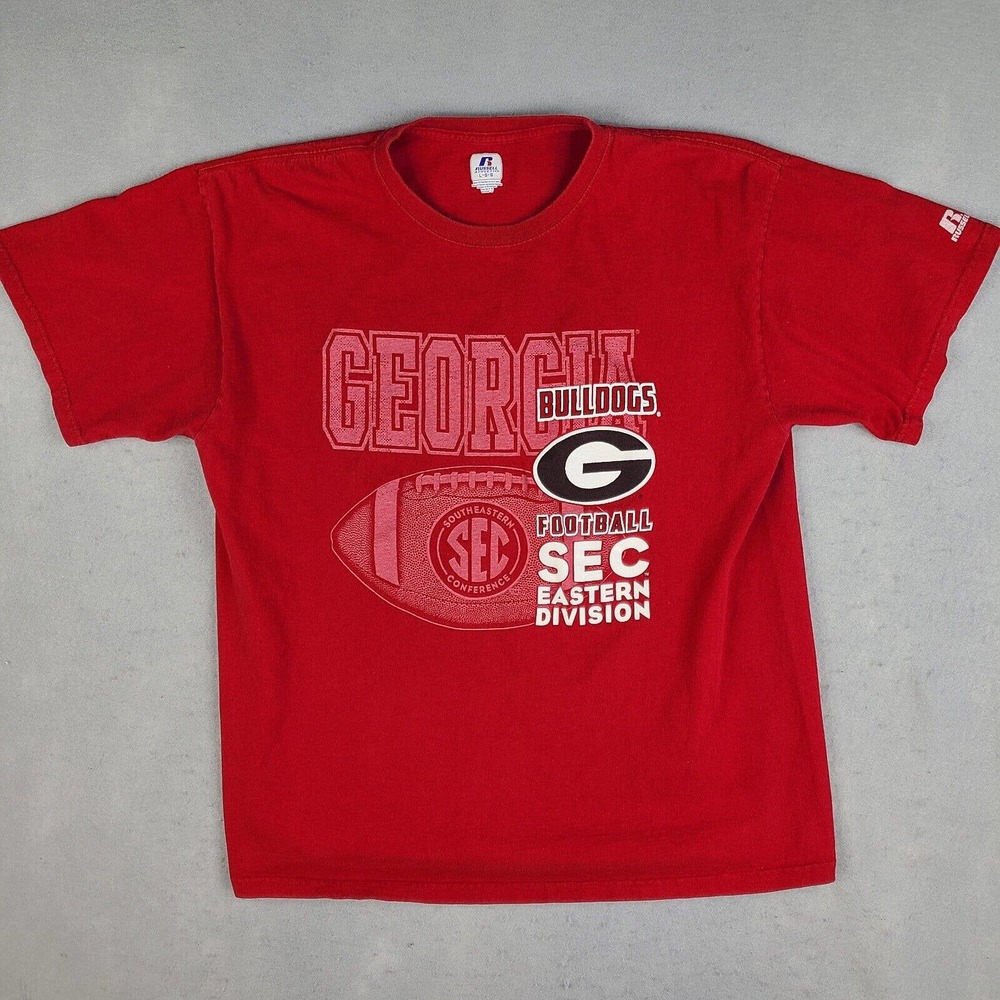 Georgia Bulldogs T-Shirt Men's Large Red Russell Athletic Eastern Division